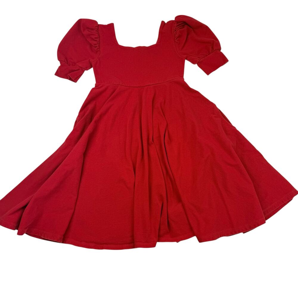 Girls Red Puff Sleeve Casual Dress